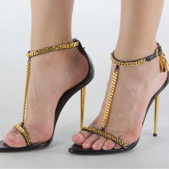 Tom ford lock sandals with chain black nwb multiple sizes 37.5-38-38.5 FIRM - Picture 5 of 7
